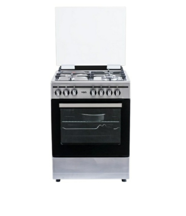 VON VCF663151FSY Freestanding Cooker – 3 Gas + 1 Electric Burners, Thick Enamel Pan Support, Flame Failure Device